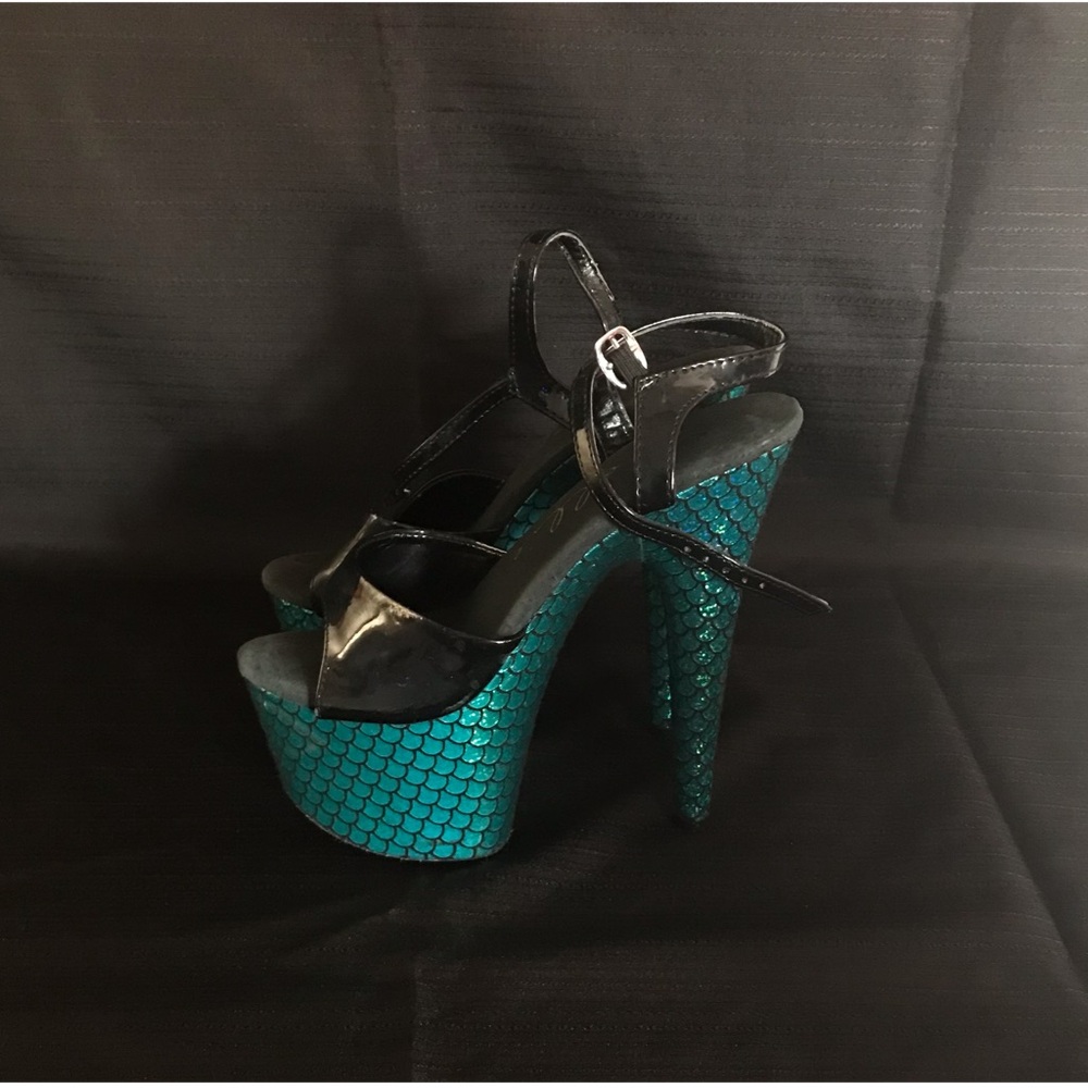 Black and Teal Platform Heels